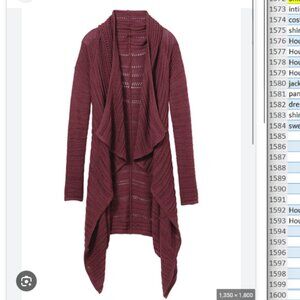 Athleta Burgundy Wilton Wrap Cardigan Cotton Cashmere Size Small Lagenlook EUC